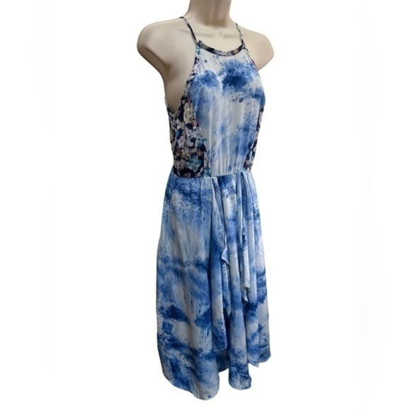 Rebecca Taylor Blue White Cloud Halter Silk Dress - Picture 5 of 9